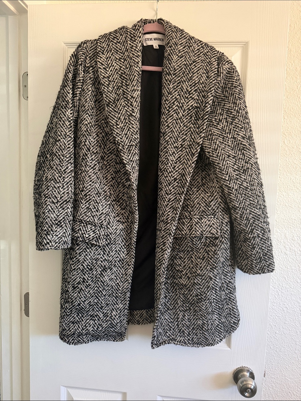 Steve Madden Black & White Herringbone Pea Coat